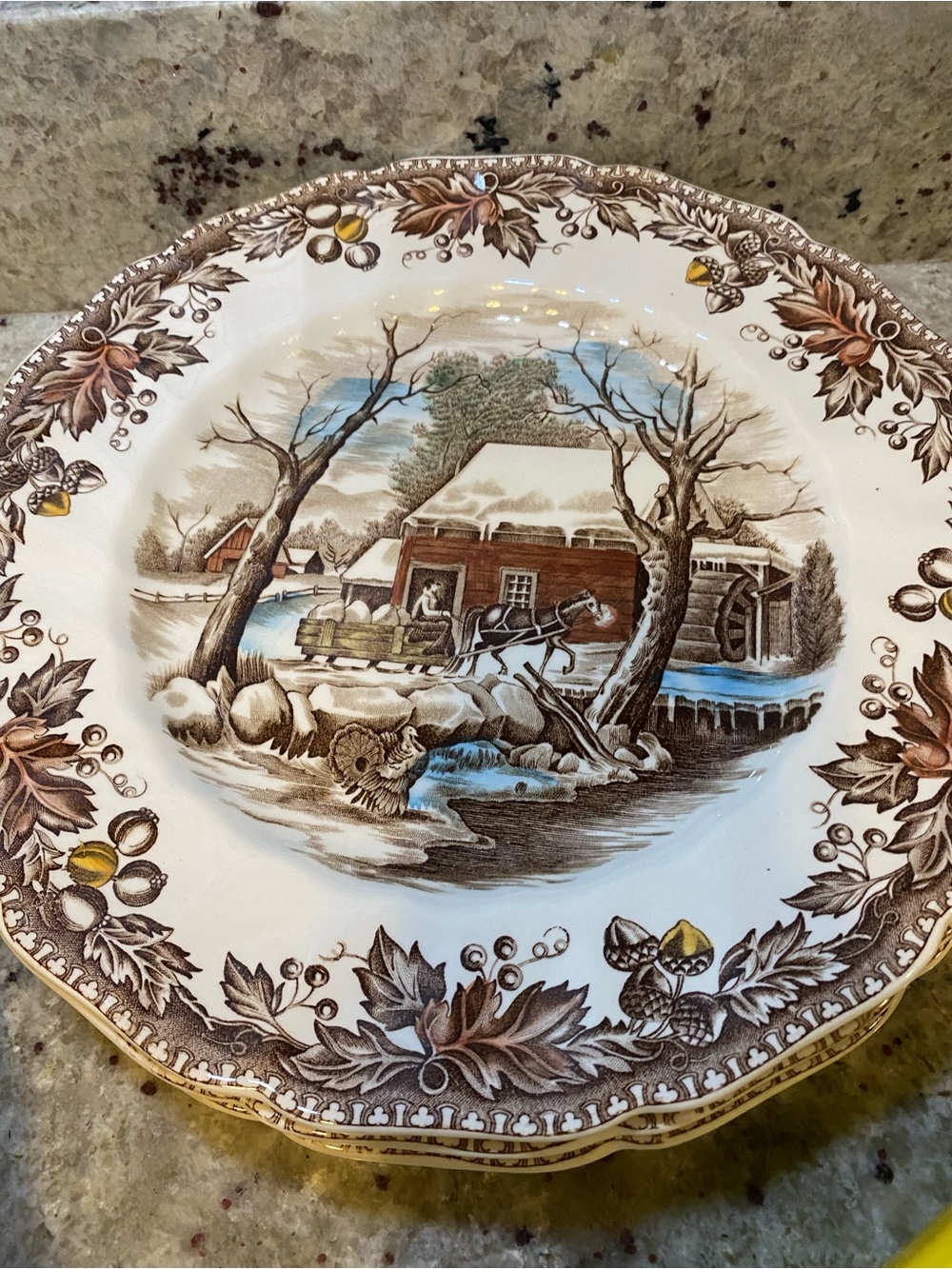 Johnson Brothers Brown and Cream Winter Farmhouse Dinner Plate 6 piece set - Picture 6 of 9